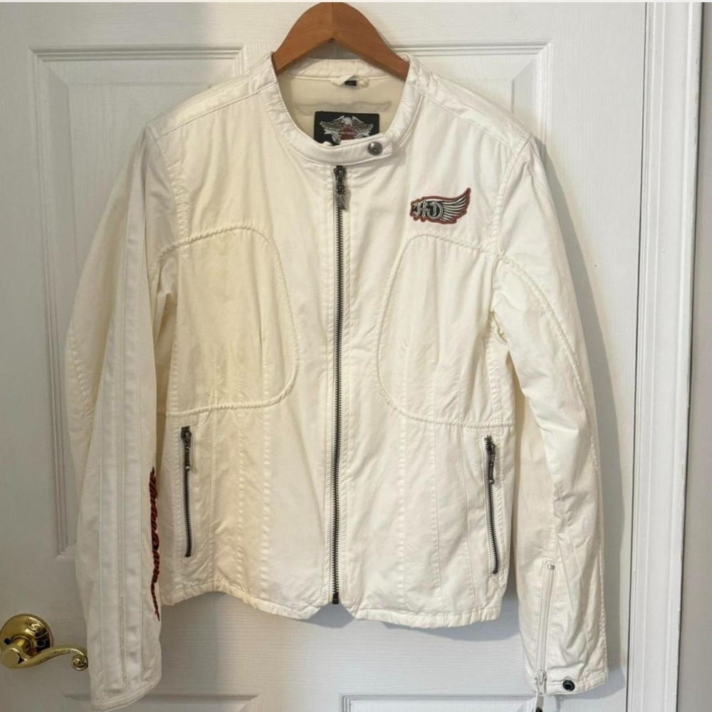 Harley Davidson Women White Biker Motorcycle Jacket